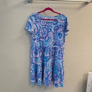 Girls Lilly Pulitzer swing dress size 12 XL pink and blue seashells